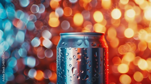 A low-angle view of an aluminum soda can mockup against a bright sky, showcasing its design and branding