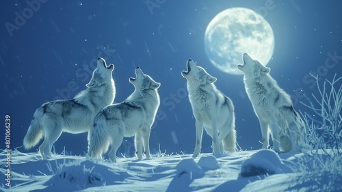  four wolf howling at night