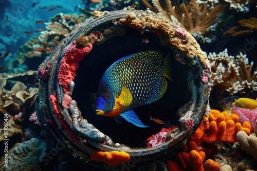 Emperor Angel Fish in Siam. Underwater Marine Life in Beautiful Coral Reef, Tropical Wildlife Scene