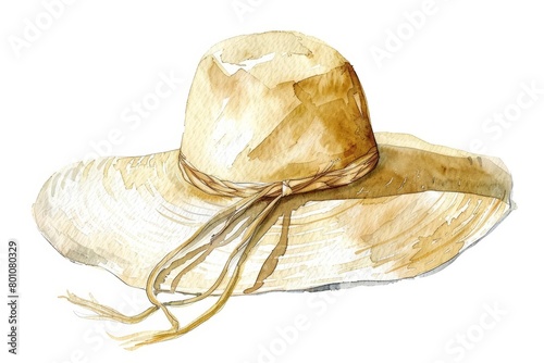 A cute watercolor painting of a floppy sun hat, simple and kawaii, isolated on white background