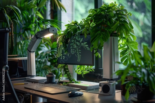 An office service that provides robotic desk plants which grow or wilt based on productivity metrics