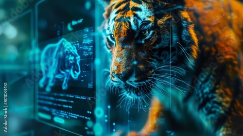 Closeup cyber concept of a futuristic zoo where extinct species are brought back to life through miraculous genetic engineering