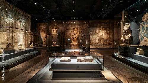 In the museum, the stage podium of the exhibition was turned into a studio showroom clean display podium, highlighting historical artifacts, Decor element background