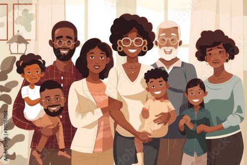 Happy multiethnic multigeneration family with husband, wife, children, grandfather and grandmother, Generative AI