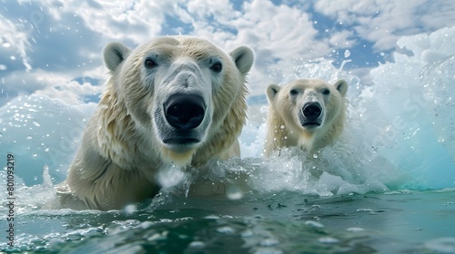 Polar bears taking a brisk swim