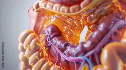 Detailed cross-sectional illustration of human stomach and digestive system, focusing on gastric folds