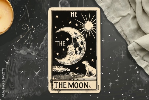 tarot card moon and sun on cozy background