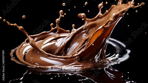 Captivating chocolate milk swirl splash with melted chocolate surface in whirlwind