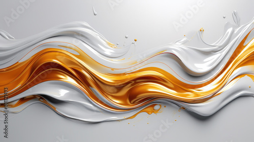 White and golden wavy luxury background. Abstract liquid art. Three-dimensional visual effect. Inspiration mix of 3d art and fluid art. Contemporary trendy cover, design, poster, header