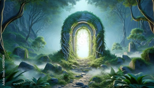 Spectacular Fantasy Scene with Portal Archway, Generative AI
