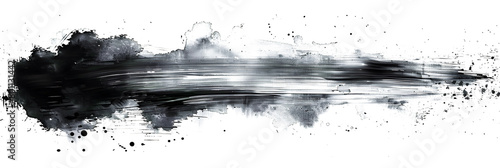 Black and grey watercolor paint streak on transparent background.