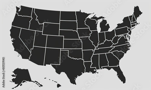 Black and white map of the US with a clean design and intricate pattern