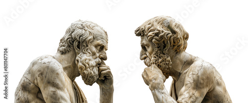 Set of marble statue philosophers isolated on transparent background
