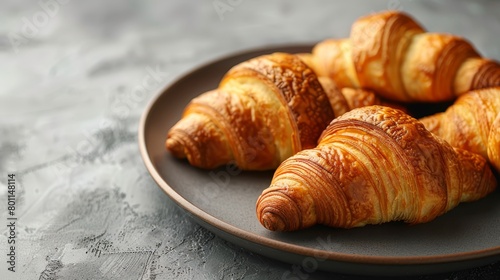  A tight shot of a plate filled with croissants, croissants positioned in the frame's center