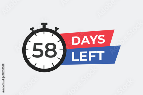 58 days to go countdown template. 58 day Countdown left days banner design. 58 Days left countdown timer 
