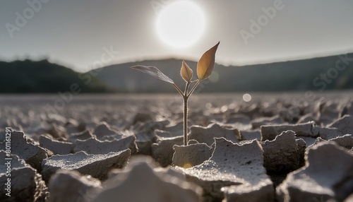 Plant Shriveled in Drought - Global Warming and Climate Change - Sprout dying from Heat and lack of Water - Dead Seedling in a field of dried up Earth or Desert