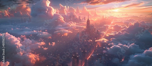 Ethereal City Adrift in a Fluffy Sea of Clouds A Vision of Floating Architecture Embodying Tranquility and Peace