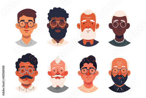 Portraits of old mens with unique skin tones isolated vector style