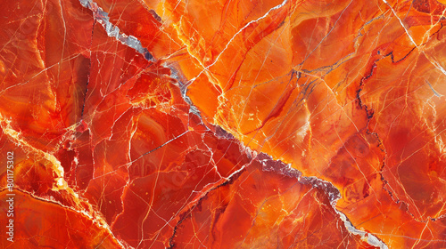 Radiant orange-red marble with bold veins of red and orange, perfect for a fiery and energetic background