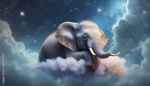 Dreamy Pachyderm: Charming Elephant Snuggled on Clouds