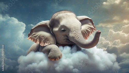 Skyward Slumber: Cute Elephant Dozing on Clouds