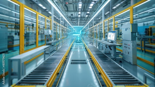 High-tech manufacturing line enhanced with digital twin solutions. Generative AI.