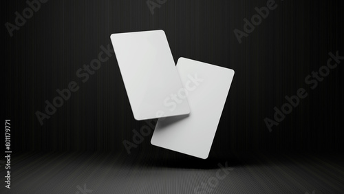 Plastic credit card vertical mockup. Color black background. Atm empty debit payment. Debit card mock up on black background. 