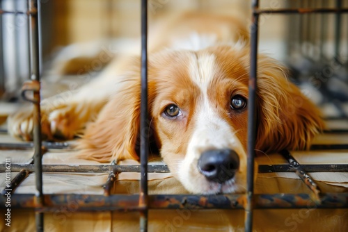 dog in cage at dog hotel 