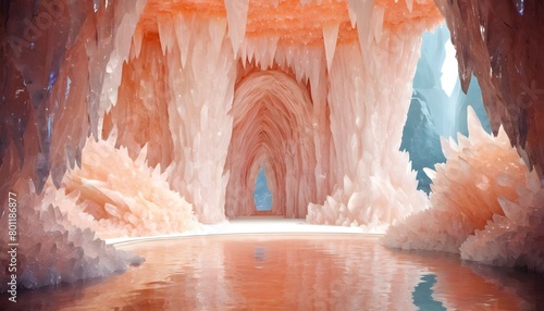 Cave Fantasy World Fluffy Cave Made Of Peach Crystals White And Shiny Fountains Of Water Peach And White Testp Upbeta (2)