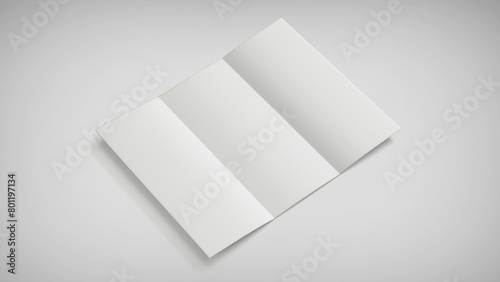 White A4 trifold paper brochure mockup, Blank tempelate, Leaflet, Pamphlet, Flyer, Booklet, Catalog empty mock-up, 3D Rendered isolated on a light background