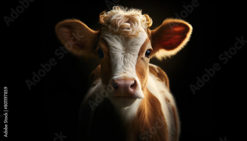 a friendly looking cow in a portrait style