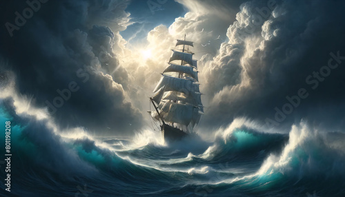 an epic sea adventure a tall ship braving a powerful storm