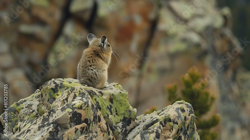 A rear view of a pika on mt washburn in yellowstone
