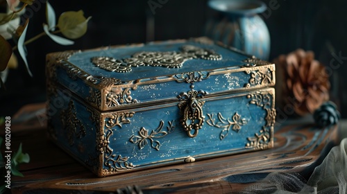 Antique jewelry box in blue colour