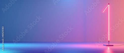 A single glowing pink neon tube light stands in a blue void.