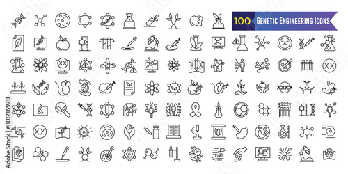 Genetic engineering icons set. Outline set of genetic engineering vector icons for ui design. Outline icon collection. Editable stroke.