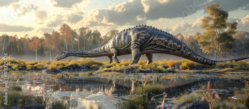 Vivid D Rendering of Plateosaurus Roaming the Jurassic Landscape