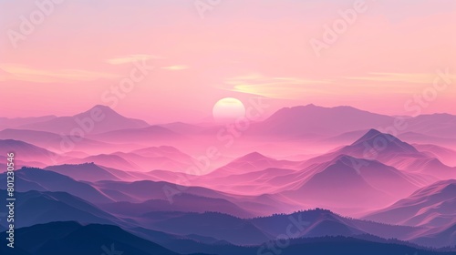 Illustration of mountains at sunrise / sunset - background wallpaper in pink