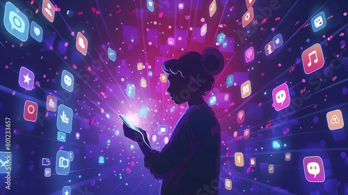 Stylized Digital of Person Engaging with Social Media on Smartphone