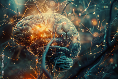 Human brain on dark blue background