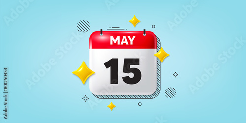 Calendar date of May 3d icon. 15th day of the month icon. Event schedule date. Meeting appointment time. 15th day of May. Calendar month date banner. Day or Monthly page. Vector