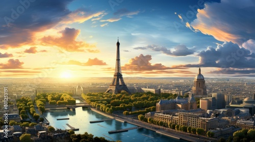 Paris cityscape with the Eiffel Tower in the center