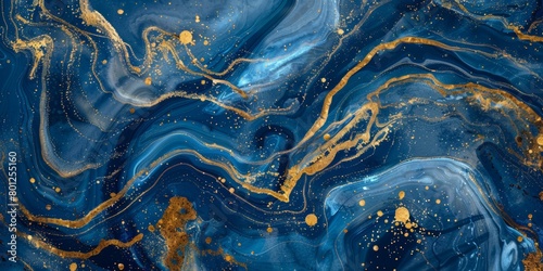 Blue and gold marble texture with glitter