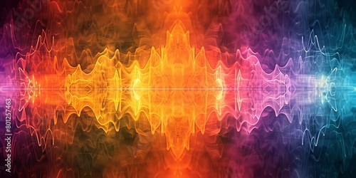 Colorful sound wave with a bright center fading to darkness at the edges