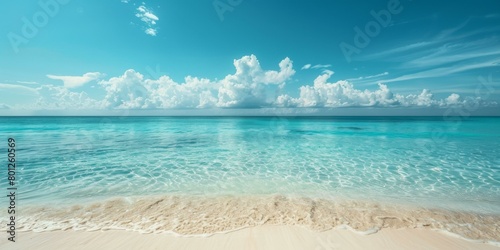 Beautiful beach landscape with white sand, blue water and sky