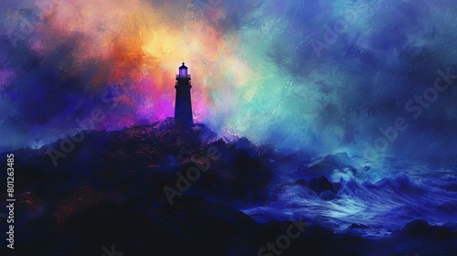 Fantasy lighthouse in the middle of a raging storm