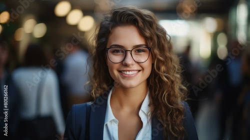 Portrait of a young professional woman smiling wearing glasses