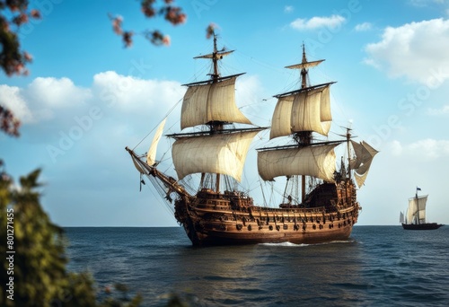 'th ships century sailer three mast 2 warship boat sail vessel nave sea ocean galleon travel navigation navigate technology technique cape hacker piracy corsair engraving'