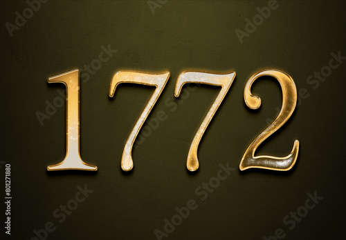 Old gold effect of 1772 number with 3D glossy style Mockup. 