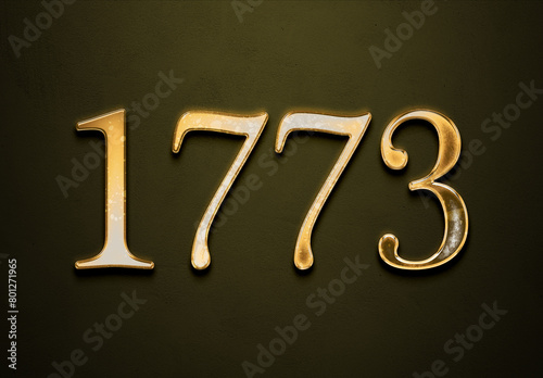 Old gold effect of 1773 number with 3D glossy style Mockup. 